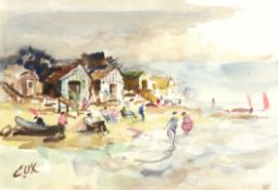 Jack Cox, Beach scene, watercolour, signed lower left, 16 x 23cm