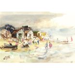 Jack Cox, Beach scene, watercolour, signed lower left, 16 x 23cm
