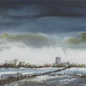 Keith Nash, "A cold Norfolk evening", watercolour, signed lower right, 26 x 26cm