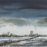 Keith Nash, "A cold Norfolk evening", watercolour, signed lower right, 26 x 26cm