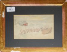 Attributed to Thomas Rowlandson, Seascape with whale and maidens, pen, ink and watercolour, signed