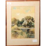 •AR Charles Mayes Wigg (1889-1969), Broadland Scene with Figures by a Church, watercolour, signed