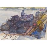 Jack Cox, Fishermen, fishing boat etc, watercolour, signed lower left, 23 x 33cm