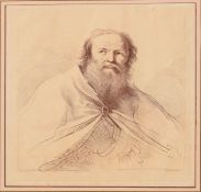 After Guercino, engraved by F Bartolozzi, Portrait, sepia engraving, 29 x 26cm