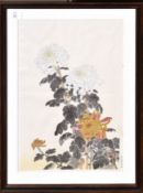 Nisaburo Ito, "Chrysanthemum", wood block print on silk, 42 x 29cm