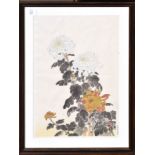 Nisaburo Ito, "Chrysanthemum", wood block print on silk, 42 x 29cm