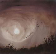 Keith Nash, "Last Light", watercolour, signed lower right, 25 x 25cm