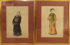 Chinese School (19th Century), Figure studies, pair of watercolours, 30 x 21cm (2)