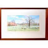 Dianne Branscombe, "Sheep at Blickling", watercolour, signed and dated 1990 lower left, 17 x 34cm