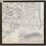 Engraved map of Great Yarmouth and surrounding area, 60 x 60cm