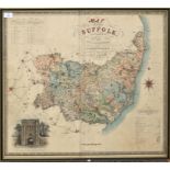 C & J Greenwood, hand coloured engraved map of the County of Suffolk, 60 x 70cm