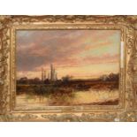 Joseph Thors, River landscape at dusk, oil on canvas, signed lower left, 22 x 29cm