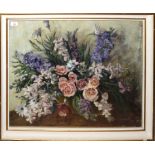 Elizabeth Pickard (20th century), "Flowers from Portugal", oil on canvas, signed lower right, 57 x