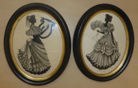 Pamela Dickerson, Female profiles, pair of silhouettes, both signed, 22 x 16cm (2), oval