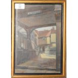 Geoffrey Mortimer, "Tombland Alley, Norwich", oil on board, signed lower left, 27 x 18cm