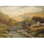 E Winstanley, River landscape with cattle, oil on canvas, signed and dated 1921 lower left, 41 x