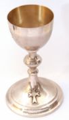 North American Catholic Fourth Degree sterling chalice, the spreading foot applied with a cross