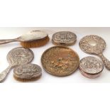 Mixed Lot: silver backed hand mirror and hair brush (a/f), an Oriental metal backed hand mirror