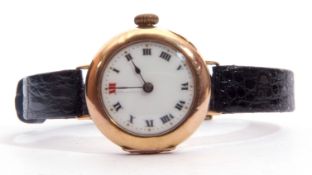 Ladies first quarter of 20th century 9ct gold cased Rolex wrist watch with blued steel hands to a