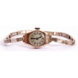 Ladies second quarter of 20th century 9ct gold cased wrist watch with Swiss movement, having blued