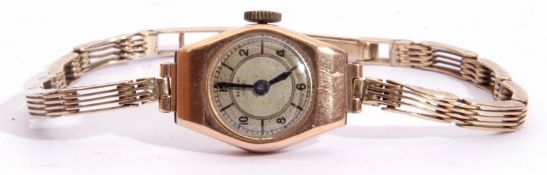 Ladies second quarter of 20th century 9ct gold cased wrist watch with Swiss movement, having blued