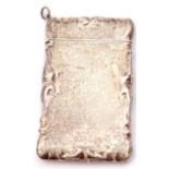 Modern white metal card case of plain polished rectangular form, embossed scrolled edges, stamped