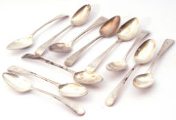 Mixed Lot: Six Georgian "Newcastle" teaspoons, Old English pattern, engraved to the front "H", circa