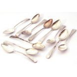 Mixed Lot: Six Georgian "Newcastle" teaspoons, Old English pattern, engraved to the front "H", circa