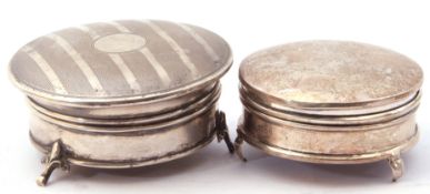 Two hall marked silver ring boxes of circular form, hinged lids, both AF, G/W 147 gms.