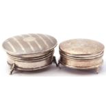 Two hall marked silver ring boxes of circular form, hinged lids, both AF, G/W 147 gms.