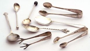 Mixed Lot: two pairs of silver sugar tongs, a trefid silver spoon, Sheffield 1936, a silver
