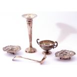 Mixed Lot: Pair Victorian silver heart-shaped bon-bon dishes, each on three ball feet, Chester 1899,