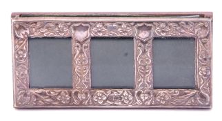 Elizabeth II silver triple glazed photo/stamp frame, embossed decorated with shields, flowers and