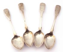 Four Georgian silver tea spoons of Fiddle pattern, various dates and makers (4)