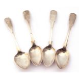 Four Georgian silver tea spoons of Fiddle pattern, various dates and makers (4)