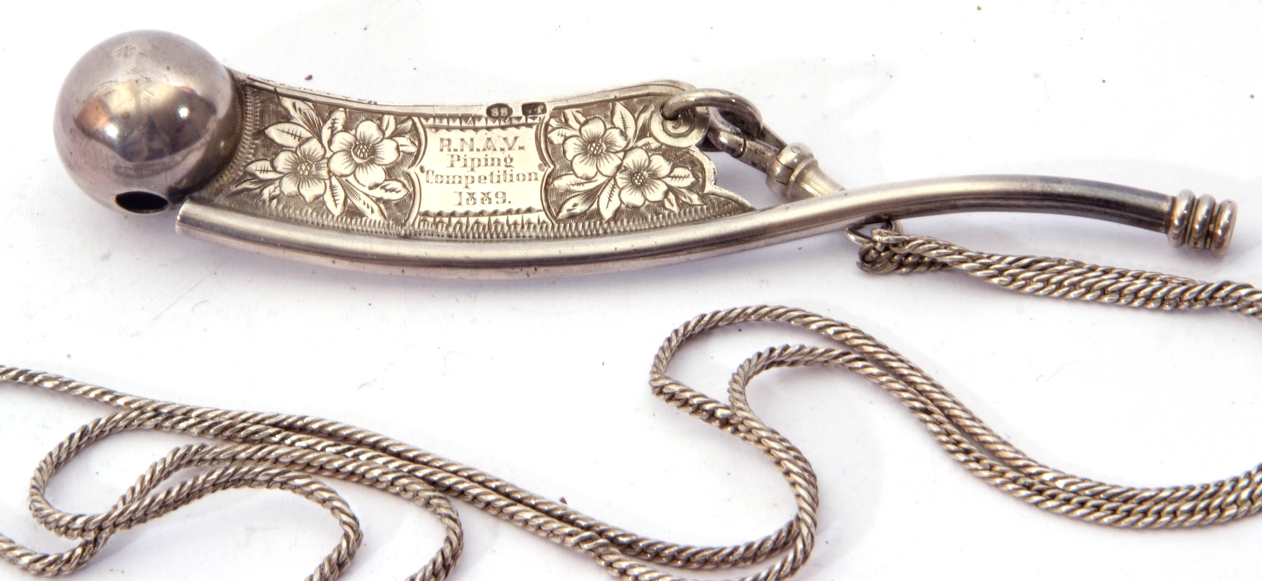 Victorian Bosun's whistle with suspension ring and contemporary engraved inscription, "RNAB PIPING - Image 2 of 4