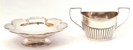 Mixed lot (2). Silver pedestal dish of circular lobed form, reeded edge, hall marked Birmingham