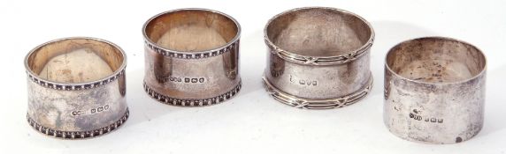 Mixed Lot: pair of George VI silver napkin rings with gadrooned rims, London 1947, together with two