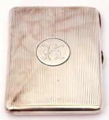 Victorian silver card case of shaped rectangular form with central circular engraved cartouche,