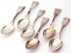 Set of six Scottish Provincial Fiddle pattern tea spoons by Joseph Pozzi & Robert Stewart of Elgin