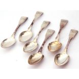 Set of six Scottish Provincial Fiddle pattern tea spoons by Joseph Pozzi & Robert Stewart of Elgin