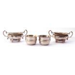 Mixed Lot: pair of Victorian twin handled salts of oval form, each with gadrooned rims and swan