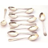 Ten George V silver tea spoons, Hanoverian pattern, Sheffield 1932, maker's mark Northorn Goldsmiths