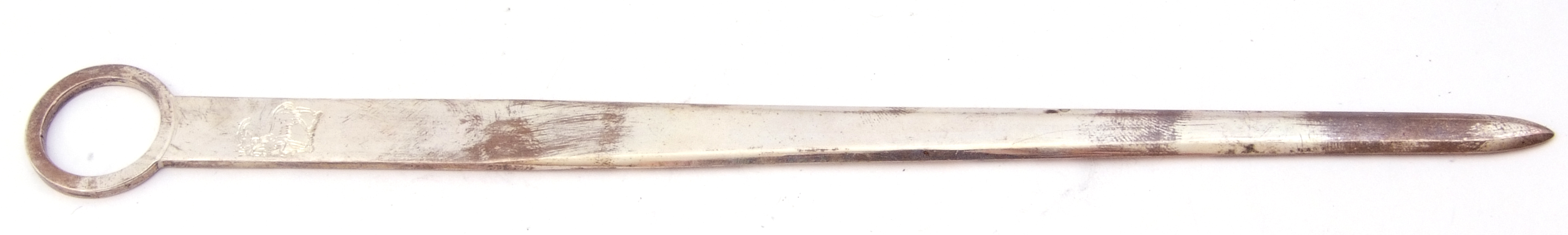 Elizabeth II silver meat skewer, oversized hallmarks for Birmingham 1988, maker's mark S J Rose & - Image 4 of 5