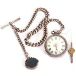 Fourth quarter of 19th century hallmarked silver cased fob watch with blued steel hands to a white