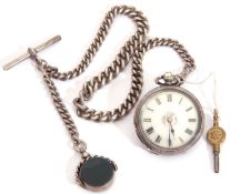 Fourth quarter of 19th century hallmarked silver cased fob watch with blued steel hands to a white