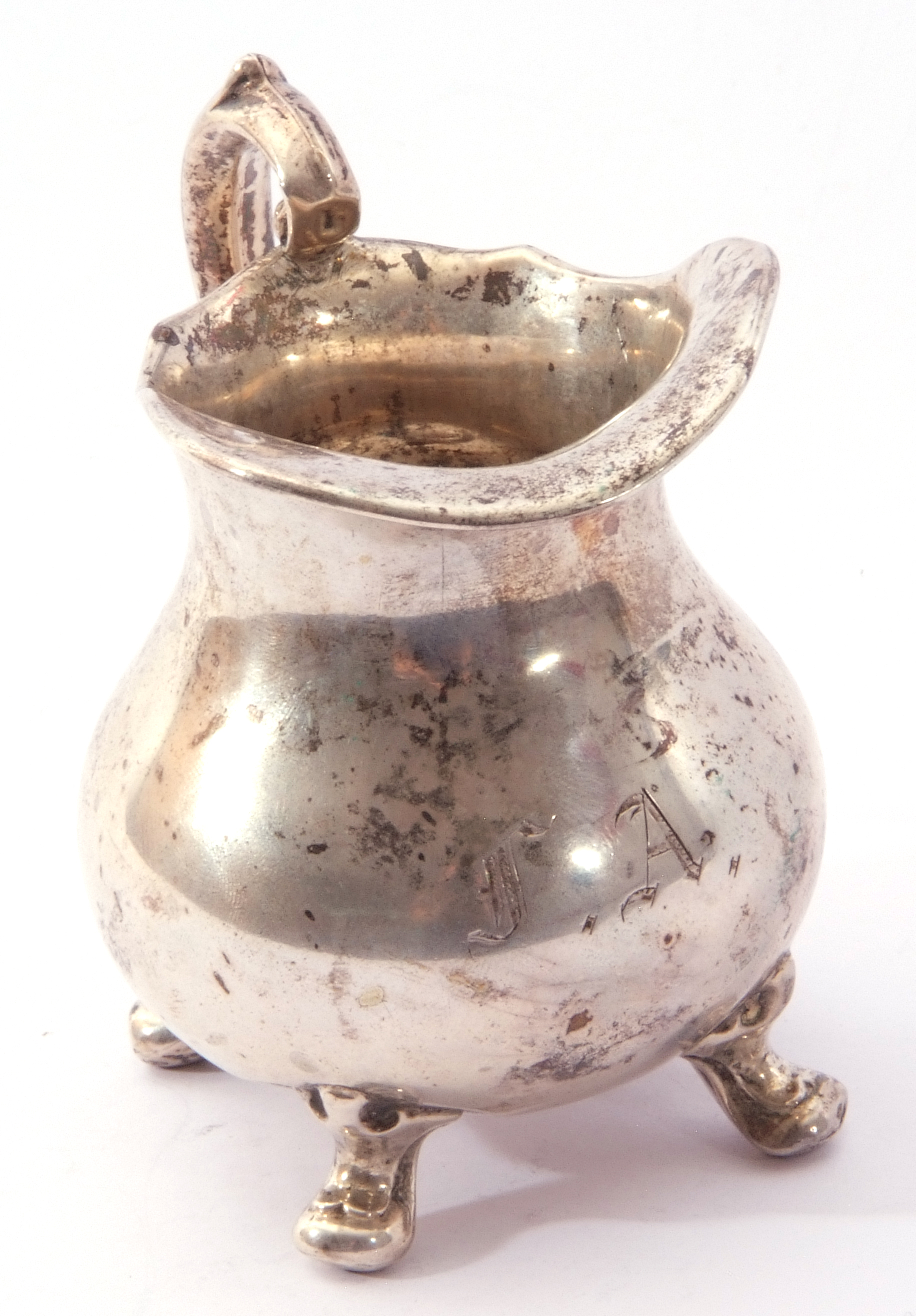 Continental white metal small cream jug of round bellied form with ornate scroll handle, capped - Image 2 of 6