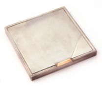 George VI silver compact of square form, engraved with an Art Deco design, fitted mirror to inside