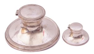 Mixed lot (2). Large Edward VII silver capped inkwell, a domed hinged lid with reeded edges, hall