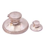 Mixed lot (2). Large Edward VII silver capped inkwell, a domed hinged lid with reeded edges, hall